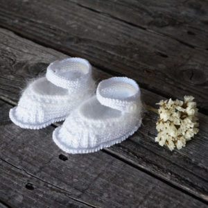 Hand knitted booties white