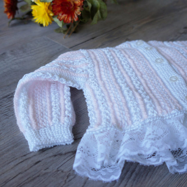 Heirloom hand knit and lace baby sweater set
