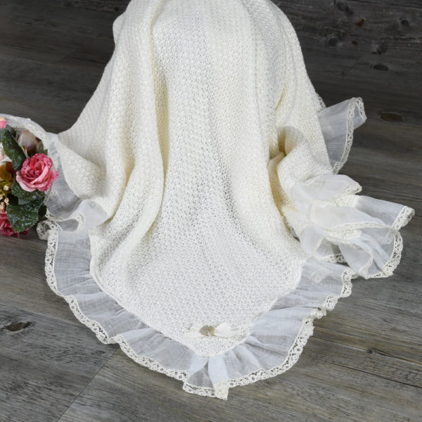 Soft baby shawl with organdi and lace