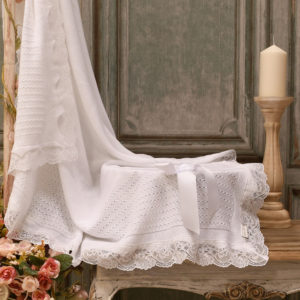 Christening fine knit shawl with lace