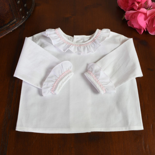 Camisa batista blanco y rosa