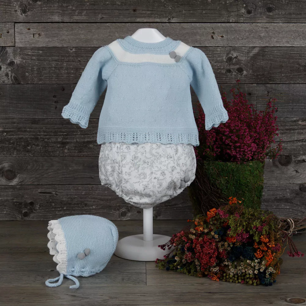 Conjunto tres piezas azul empolvado