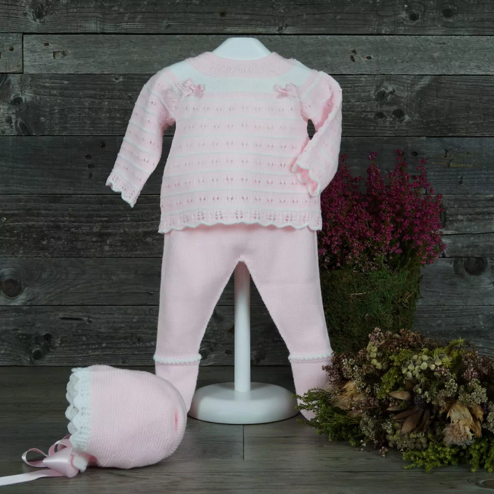 Conjunto de punto rosa y blanco