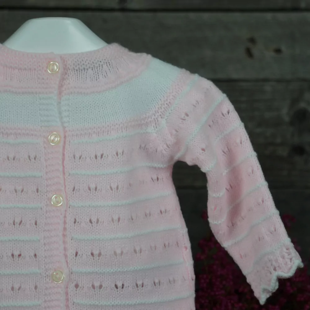 Jersey, polaina y capota de punto rosa y blanco - Imagen 4