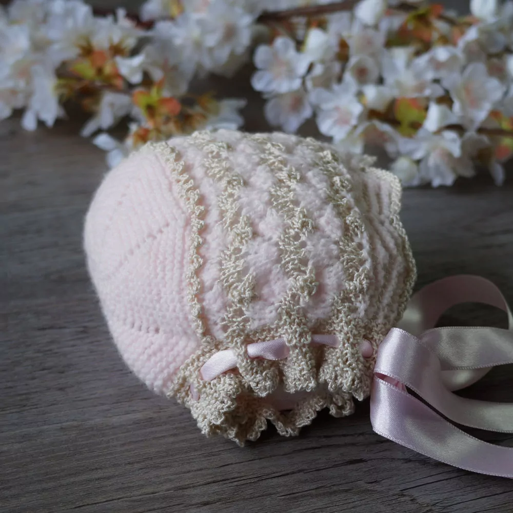 Conjunto chaqueta, gorro y patucos rosa y tostado - Imagen 5