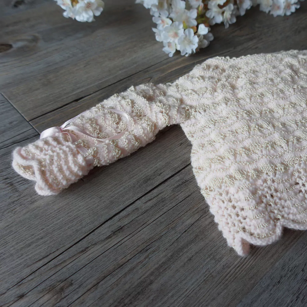 Conjunto chaqueta, gorro y patucos rosa y tostado - Imagen 2