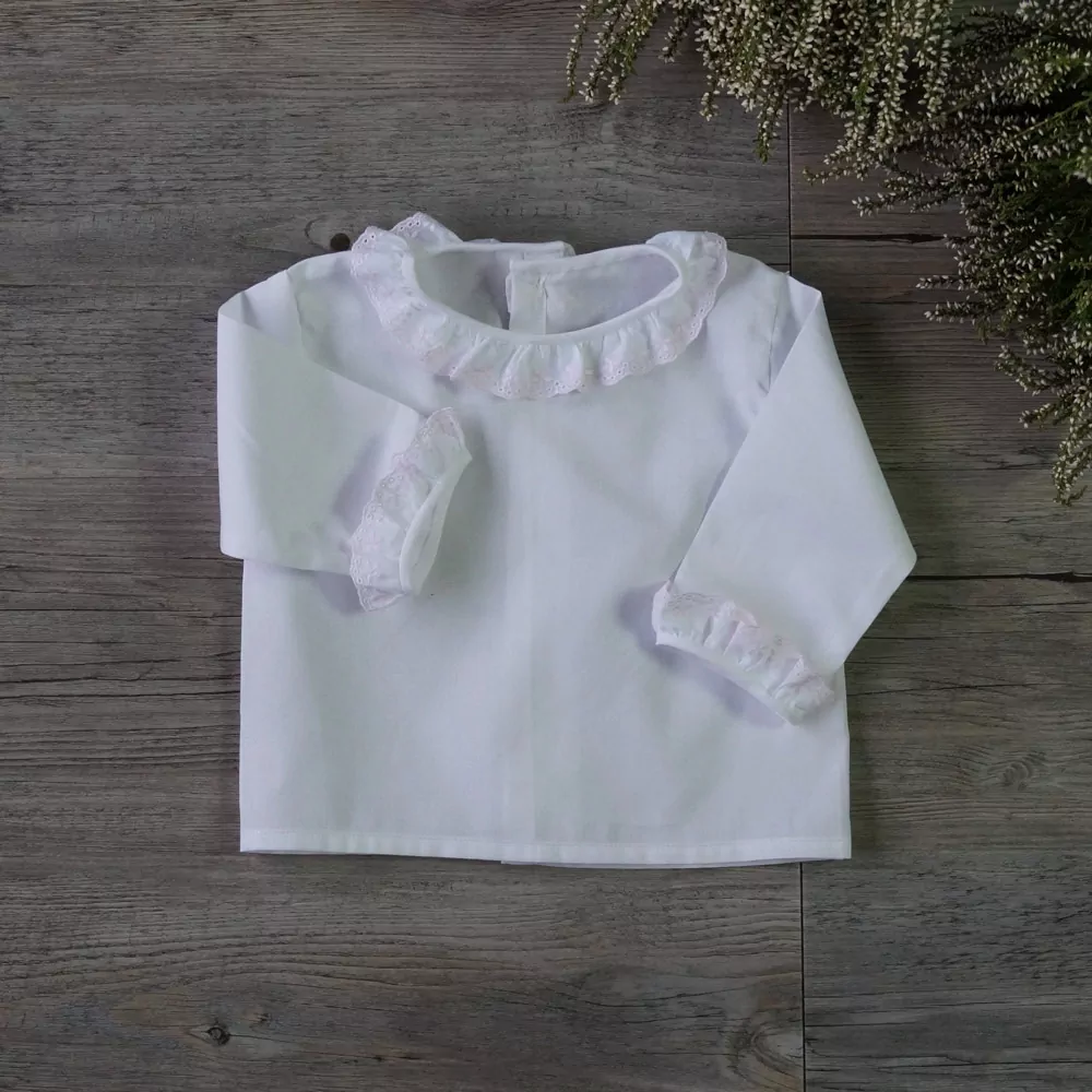 Camisa batista blanco y rosa