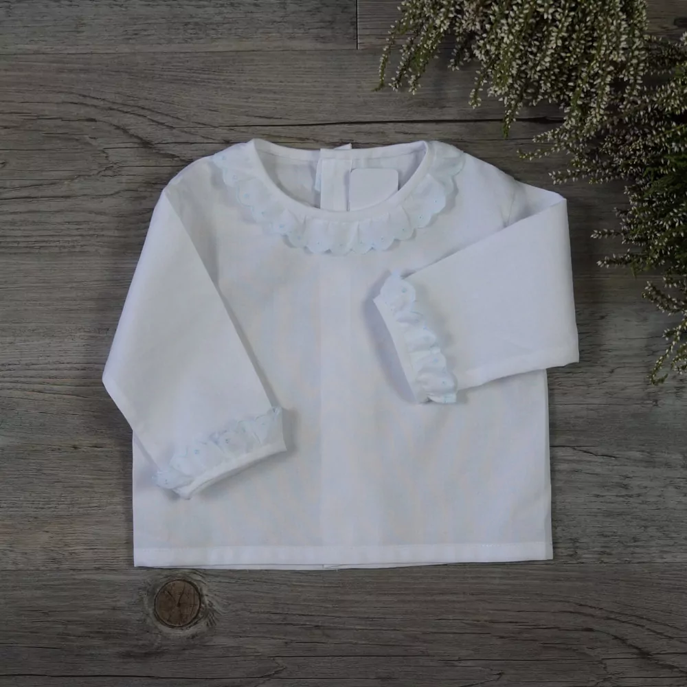 Camisa batista blanco y celeste