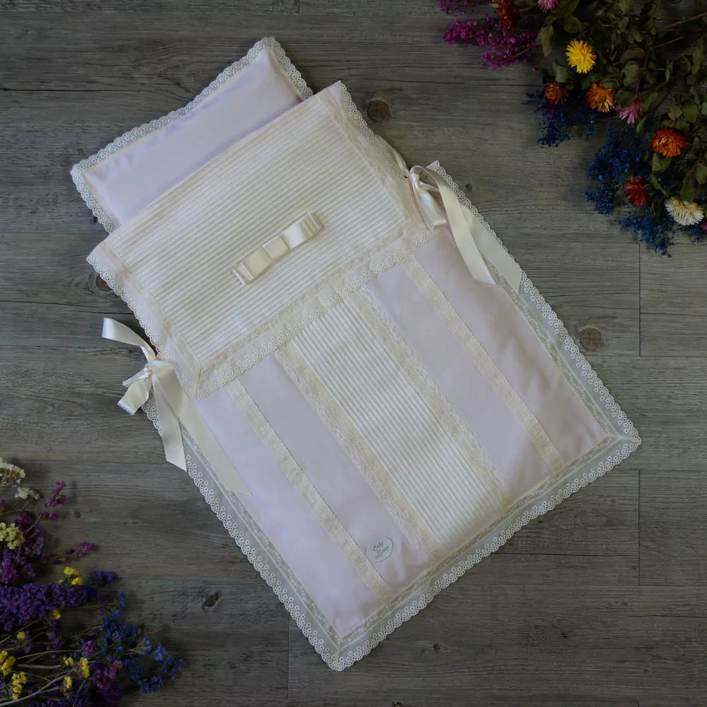 Saco-colcha lencero rosa y marfil