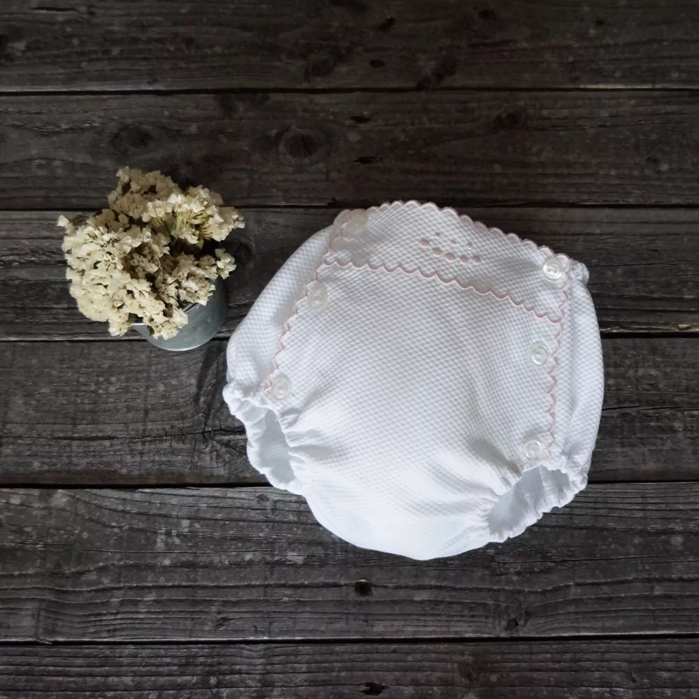 Cubrepañal pique blanco y rosa