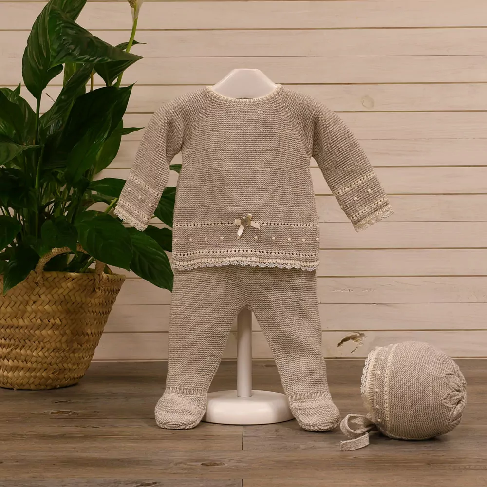 Traje de punto tres piezas topo