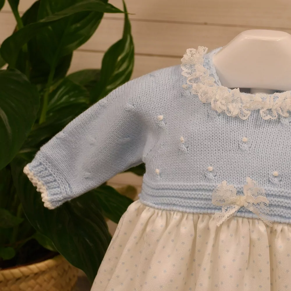 Combined knit and viyella dress with matching bonnet - Image 2