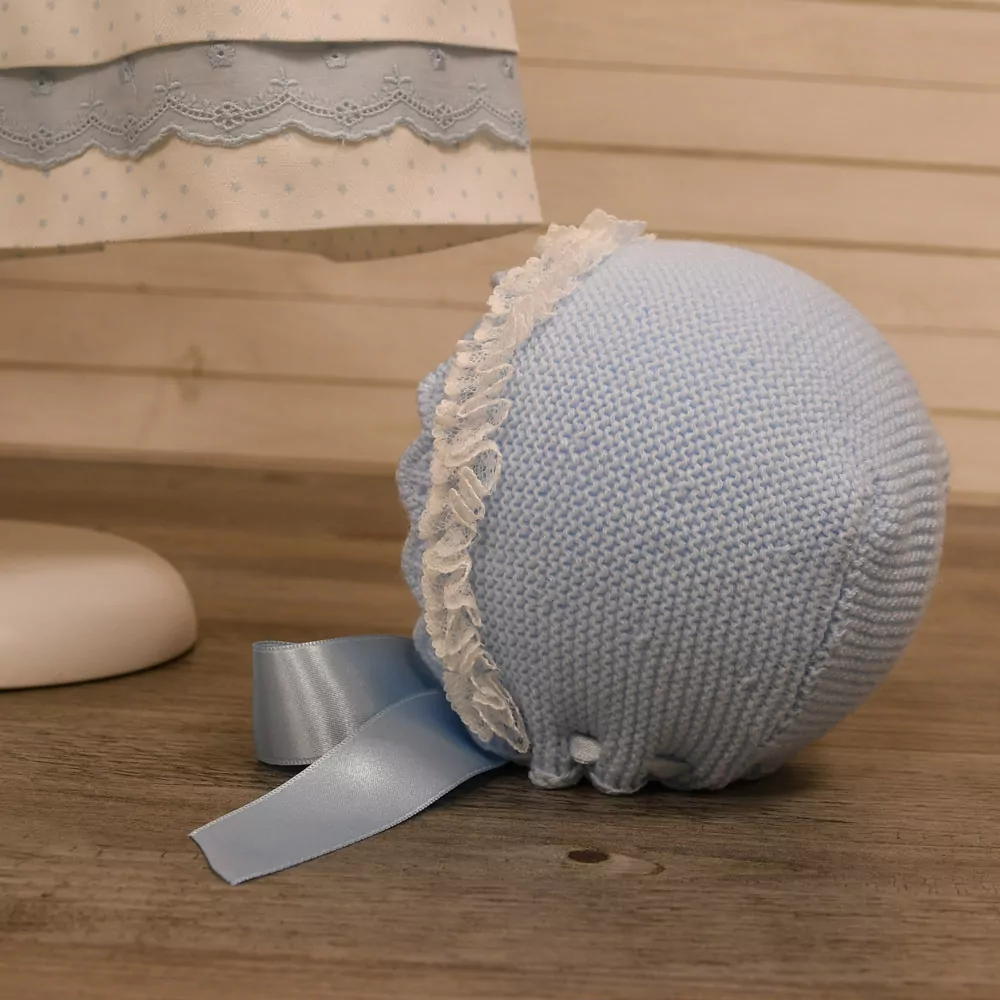 Combined knit and viyella dress with matching bonnet - Image 4