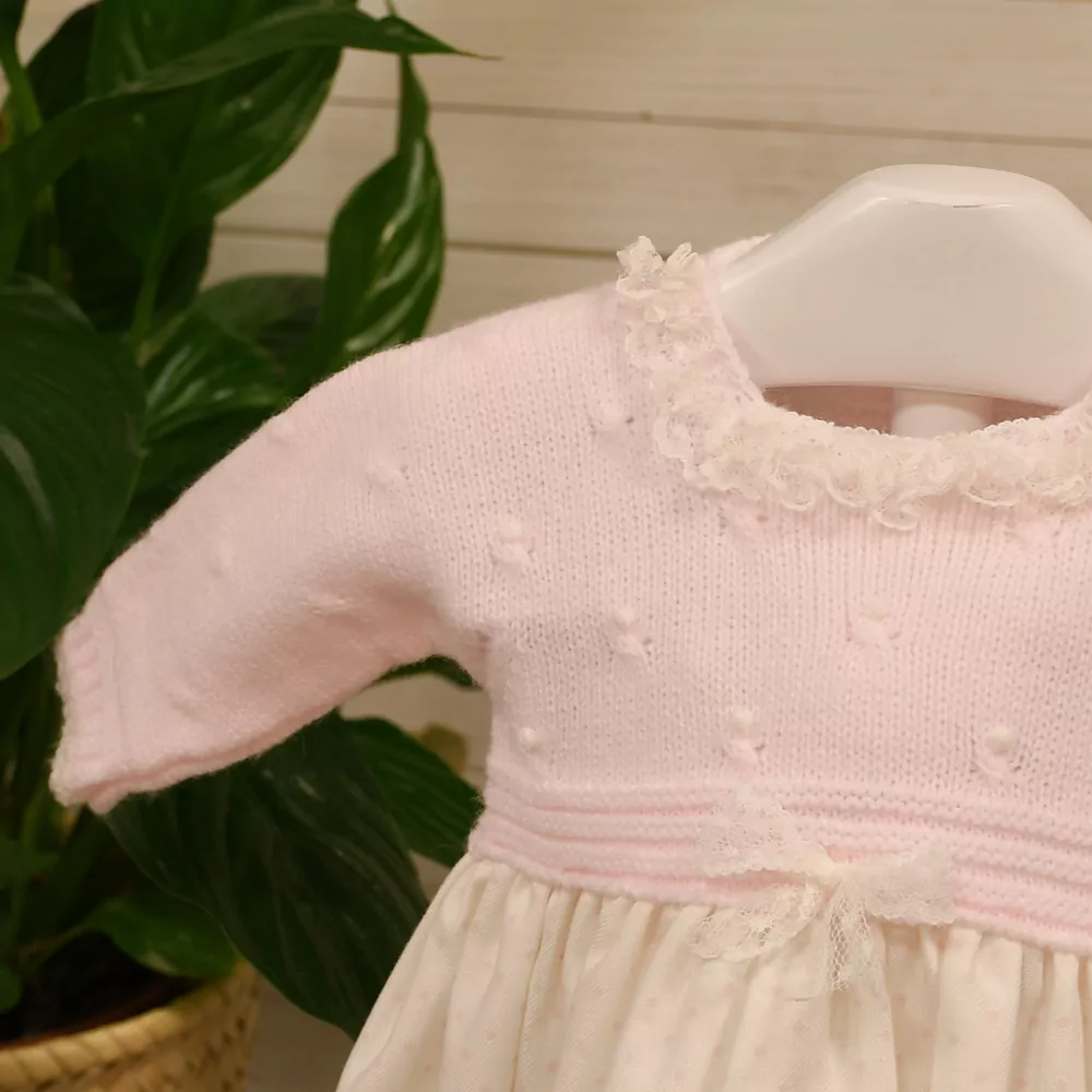 Combined knit and viyella dress with matching bonnet - Image 2