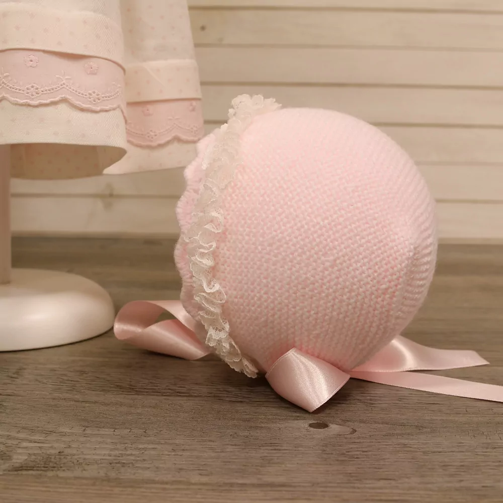 Combined knit and viyella dress with matching bonnet - Image 4