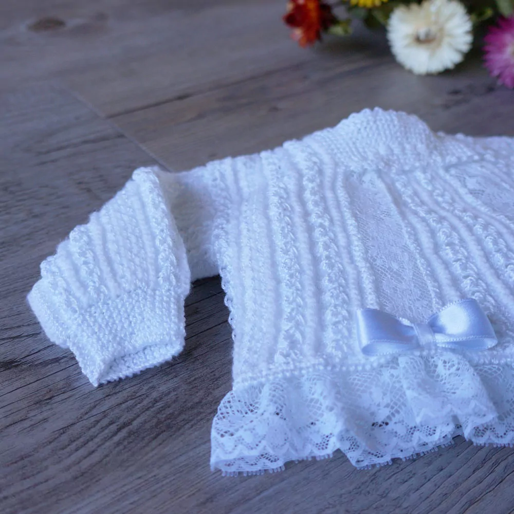 Heirloom hand knit and lace baby sweater set - Image 5