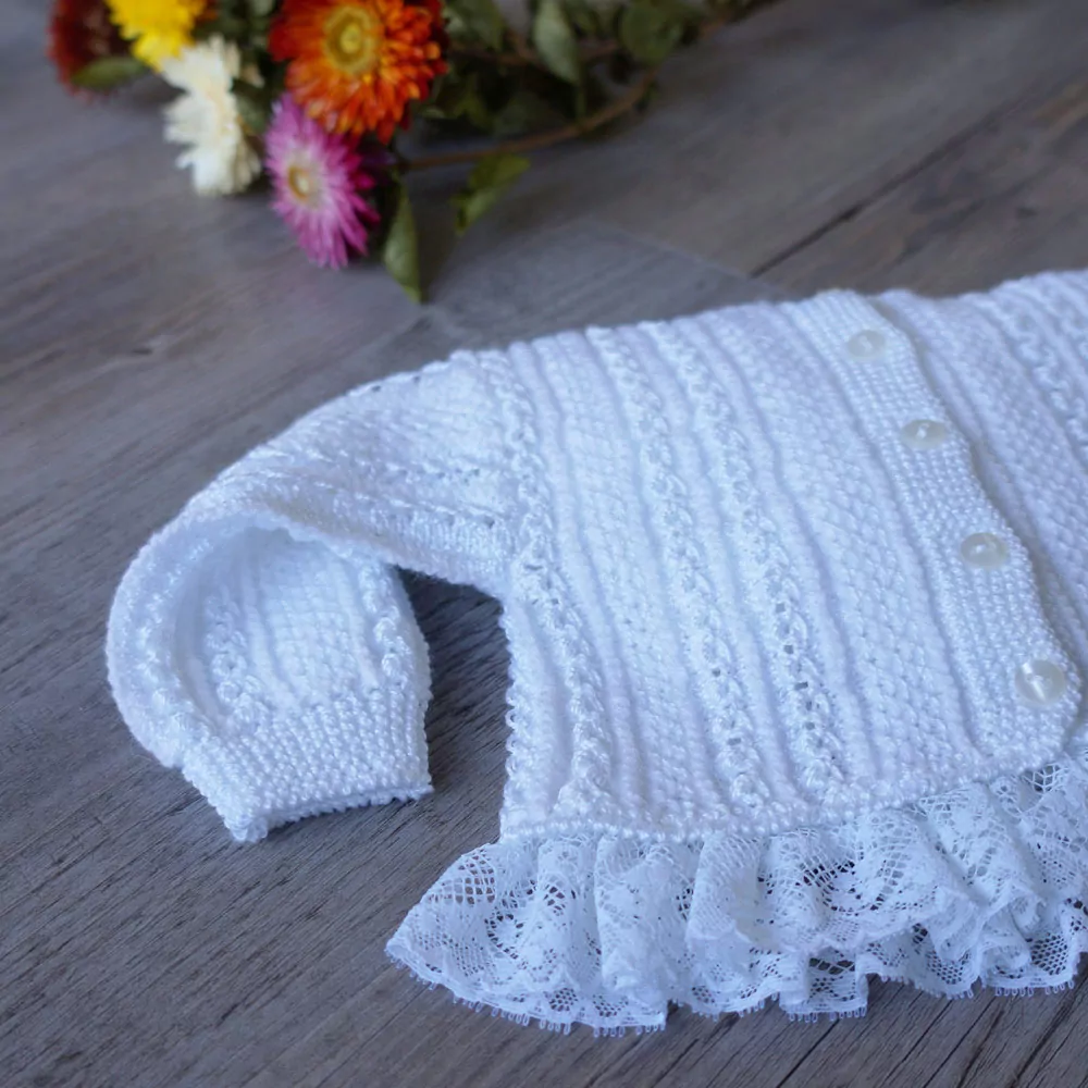 Heirloom hand knit and lace baby sweater set - Image 3