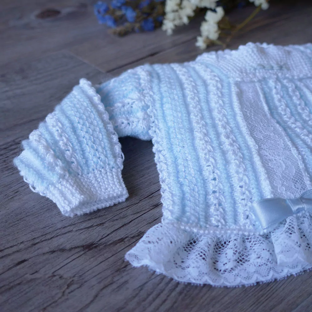 Heirloom hand knit and lace baby sweater set - Image 2