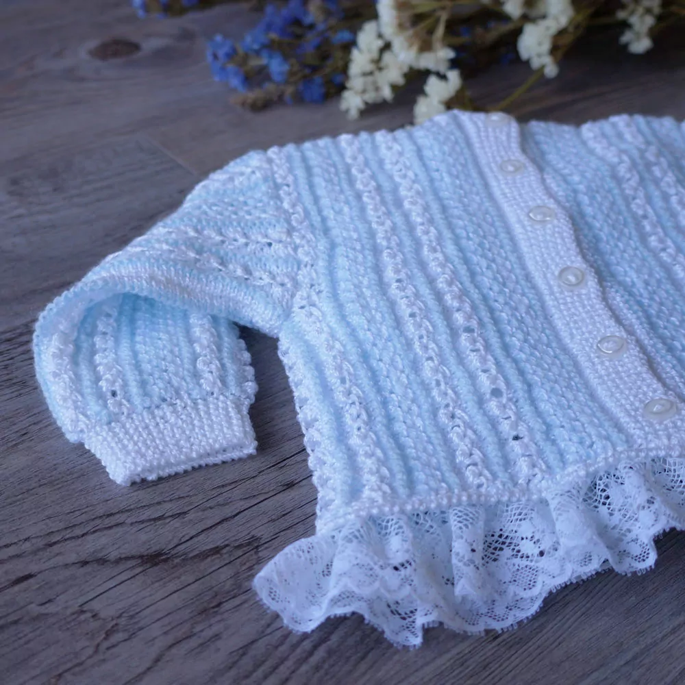 Heirloom hand knit and lace baby sweater set - Image 3