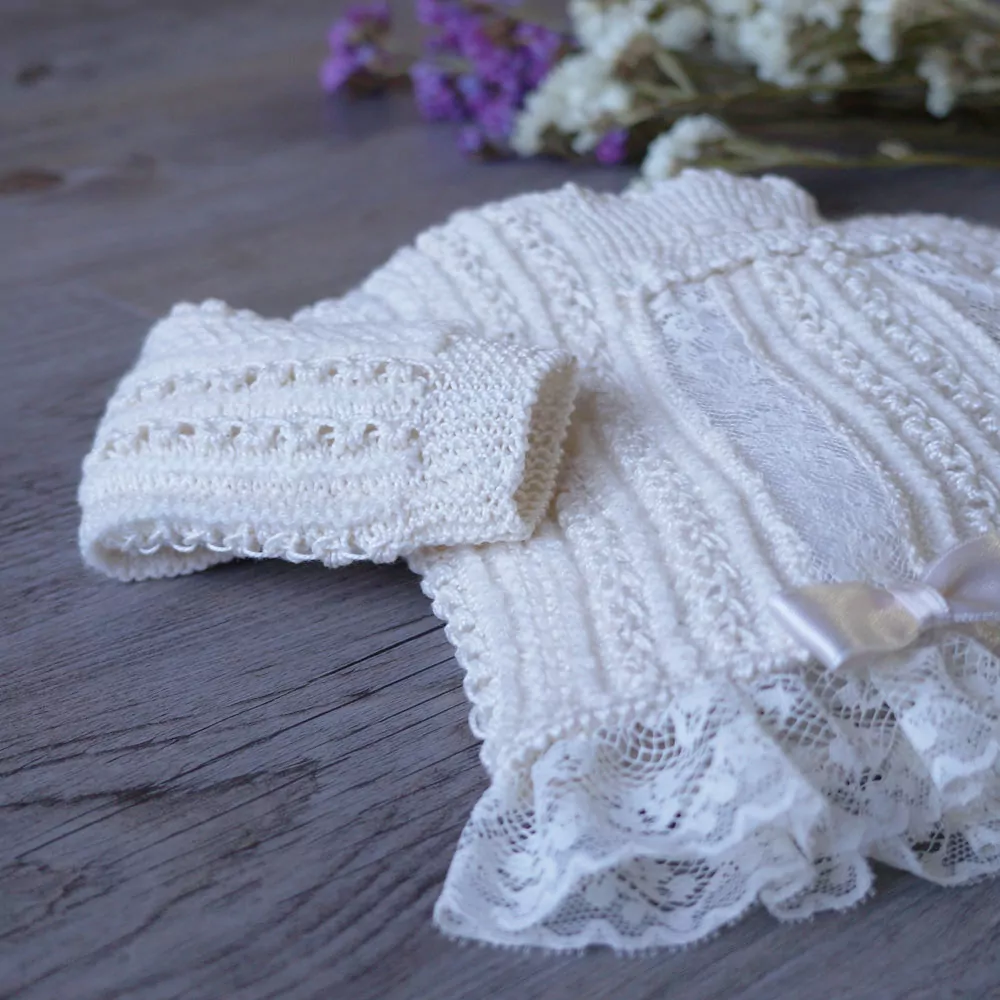 Heirloom hand knit and lace baby sweater set - Image 3