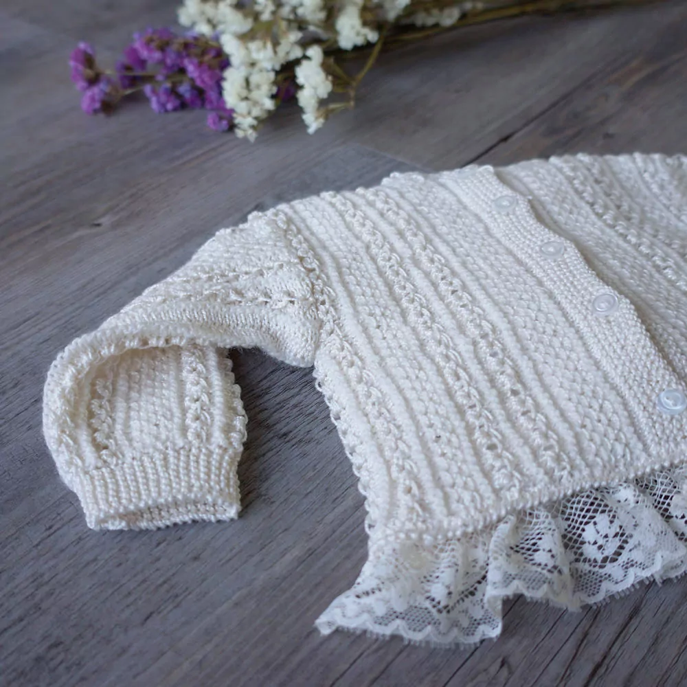 Heirloom hand knit and lace baby sweater set - Image 4