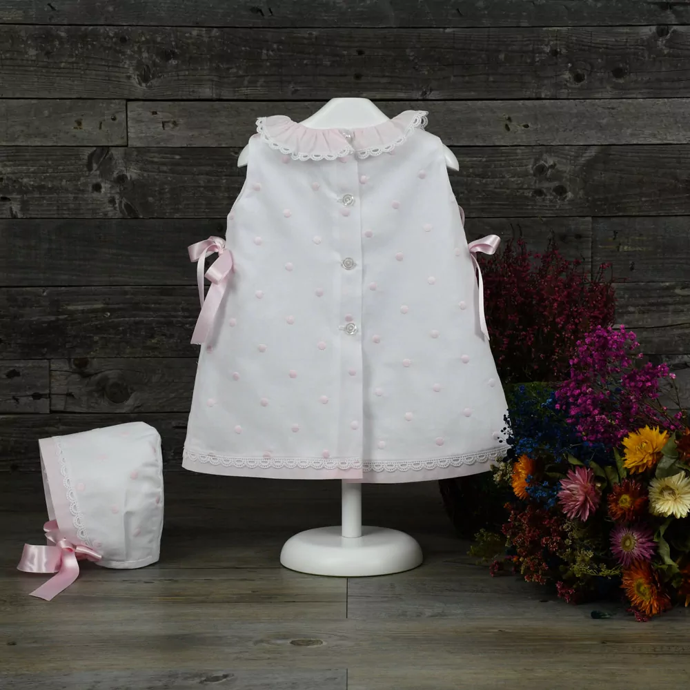 Vestido en muselina blanca con topos rosas - Imagen 3