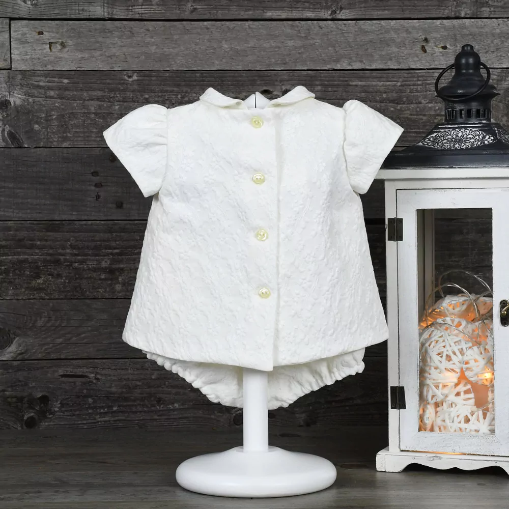 Traje unisex en algodón brocado marfil - Imagen 3