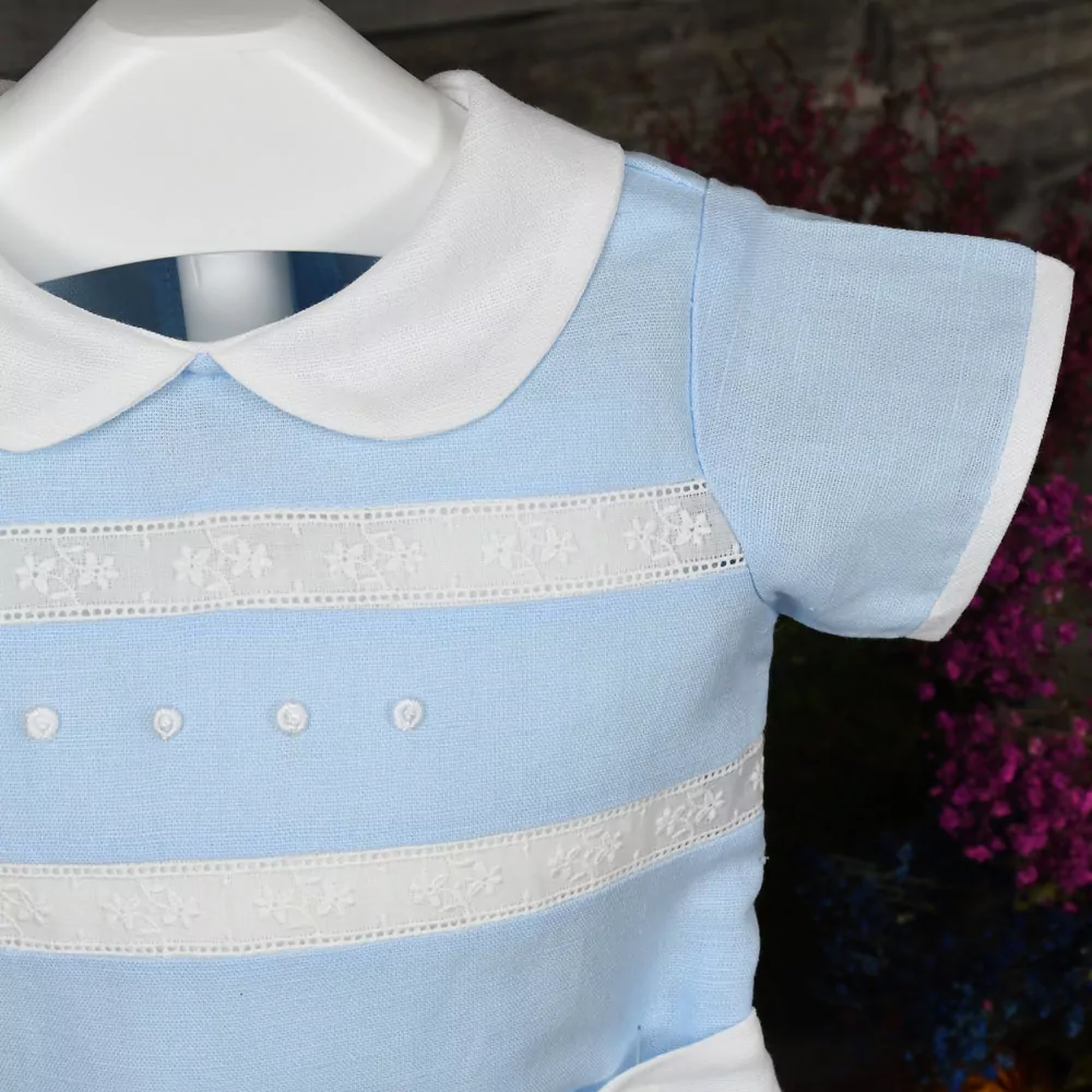 Conjunto niño en lino con entredoses y bodoques bordados - Imagen 2