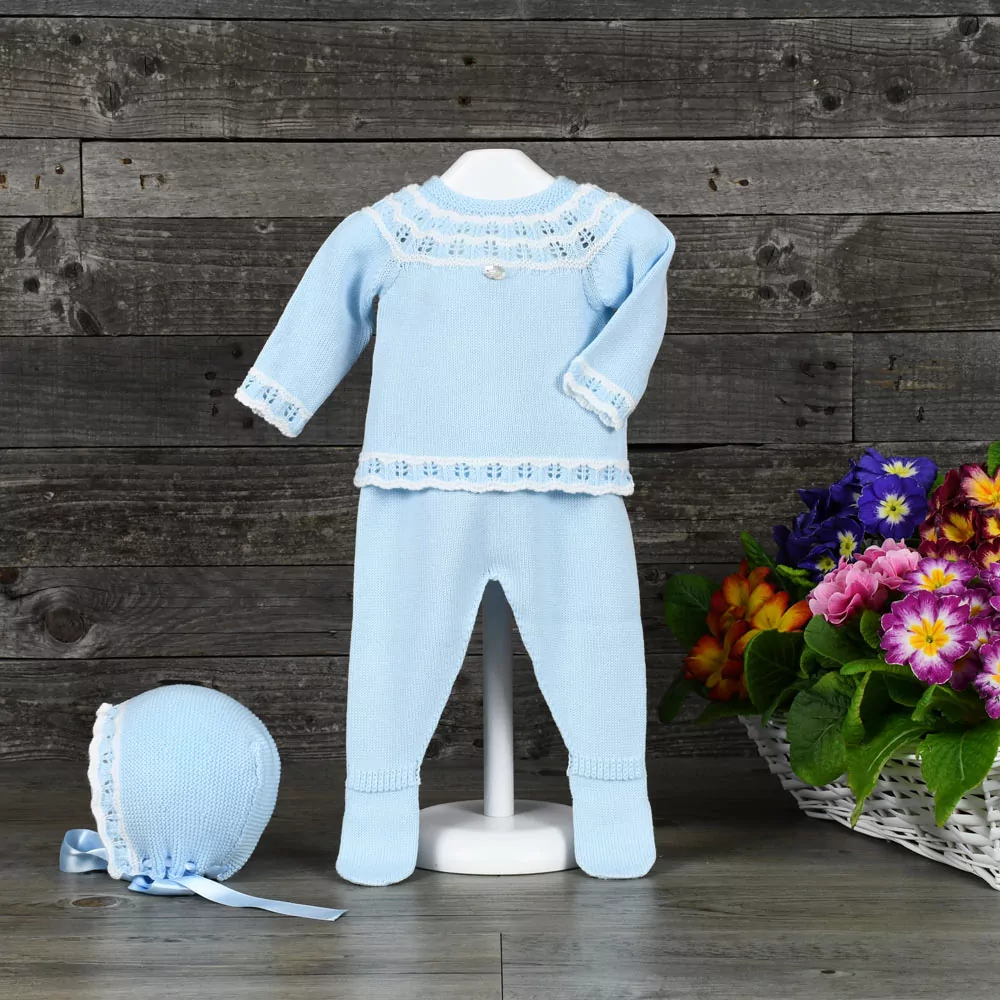 Conjunto jersey, polaina y capota en perlé