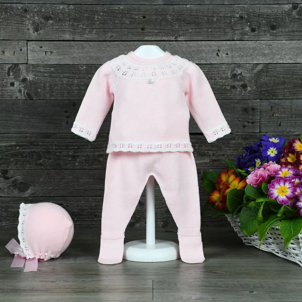 Conjunto jersey, polaina y capota en perlé