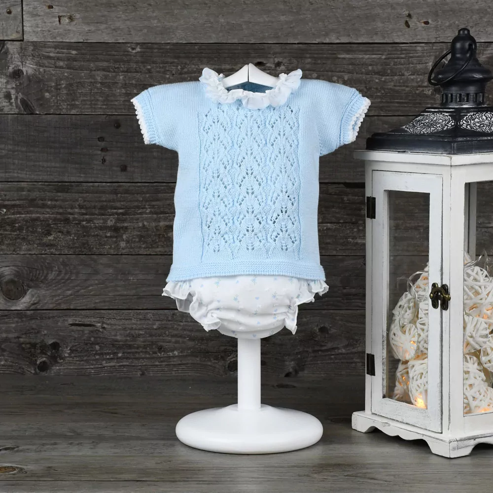 Conjunto jersey de perlé y ranita de plumeti estampada