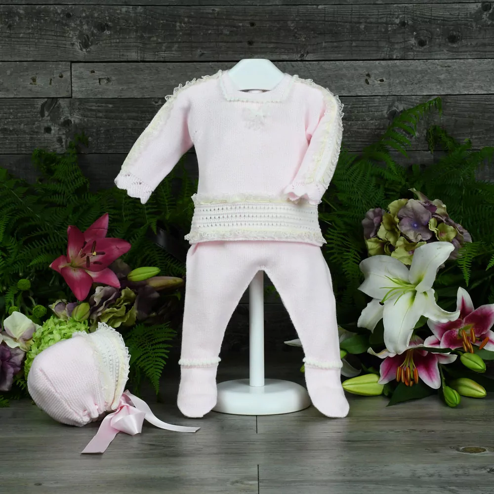 Newborn knit with lace detail set