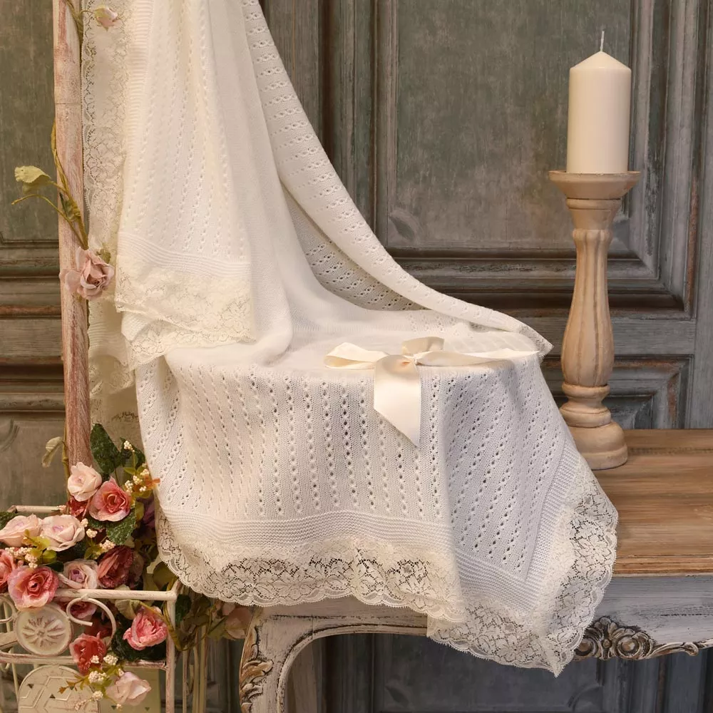 Christening fine knit shawl - Image 2