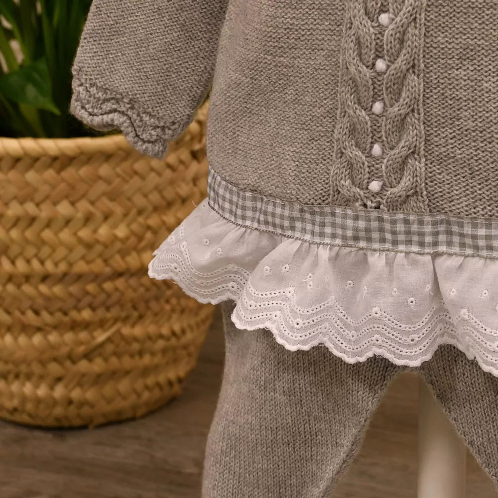 Conjunto de punto 3 piezas, Polaina, Jubón y Capota - Imagen 3