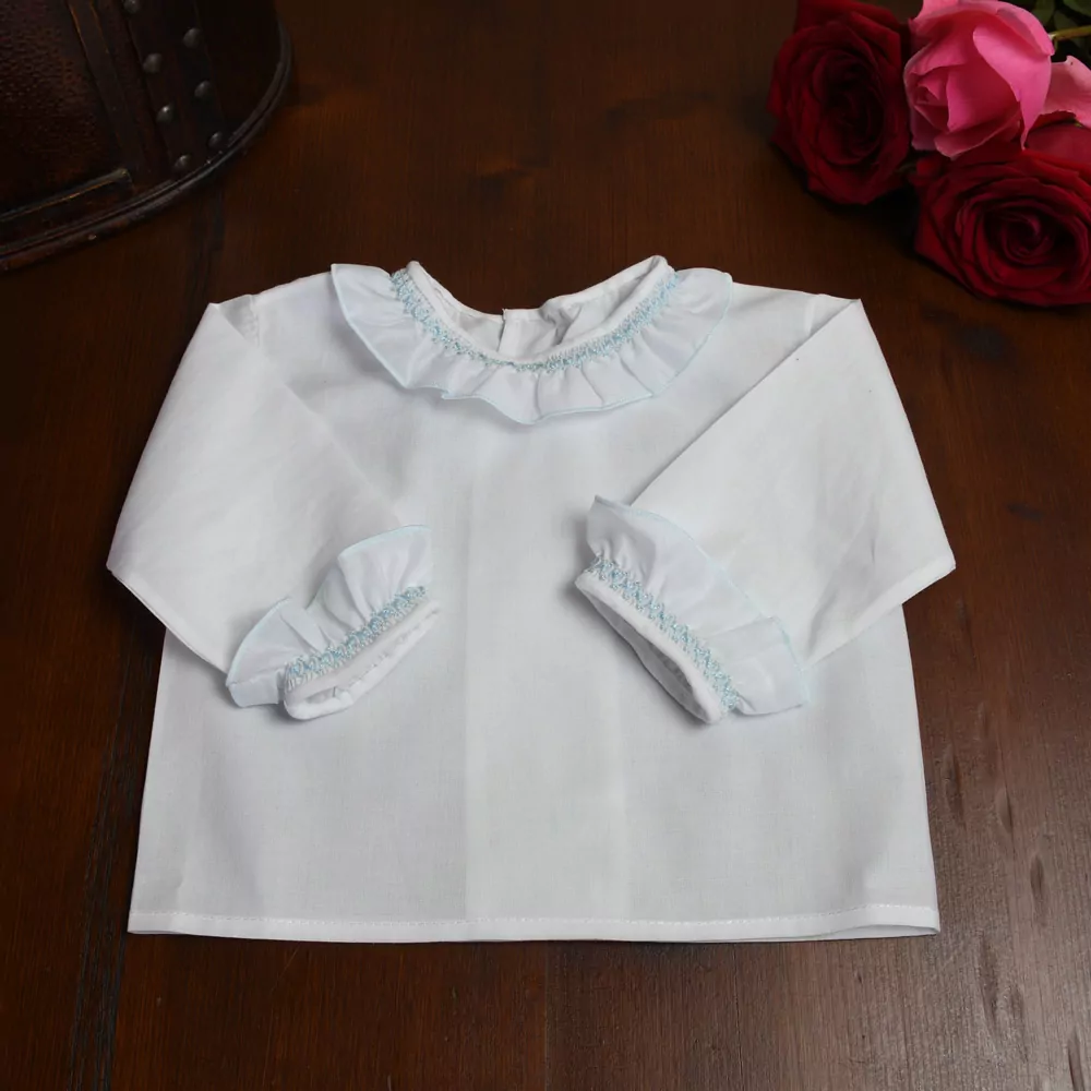 Camisa batista blanco y celeste
