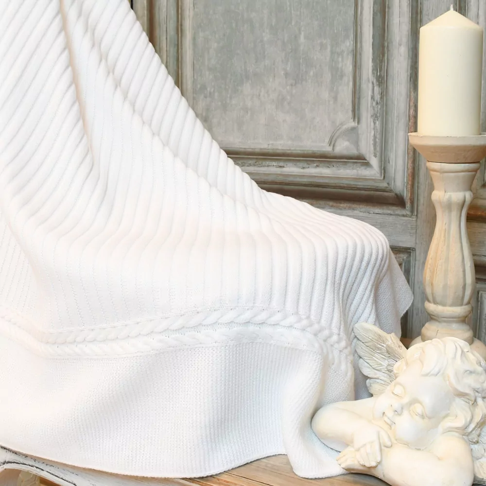 Manta de bebé, toquilla de lana fina en punto de canalé - Imagen 4