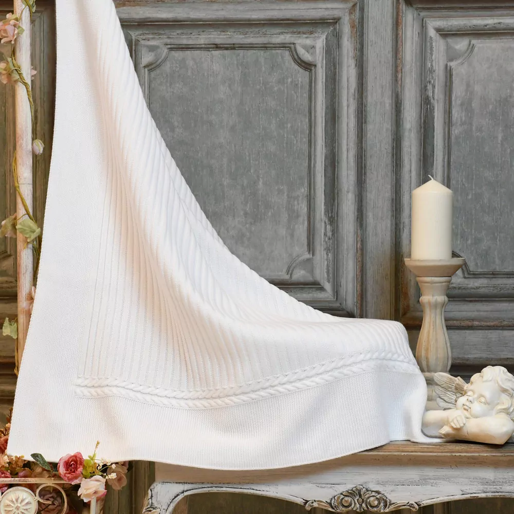 Manta de bebé, toquilla de lana fina en punto de canalé