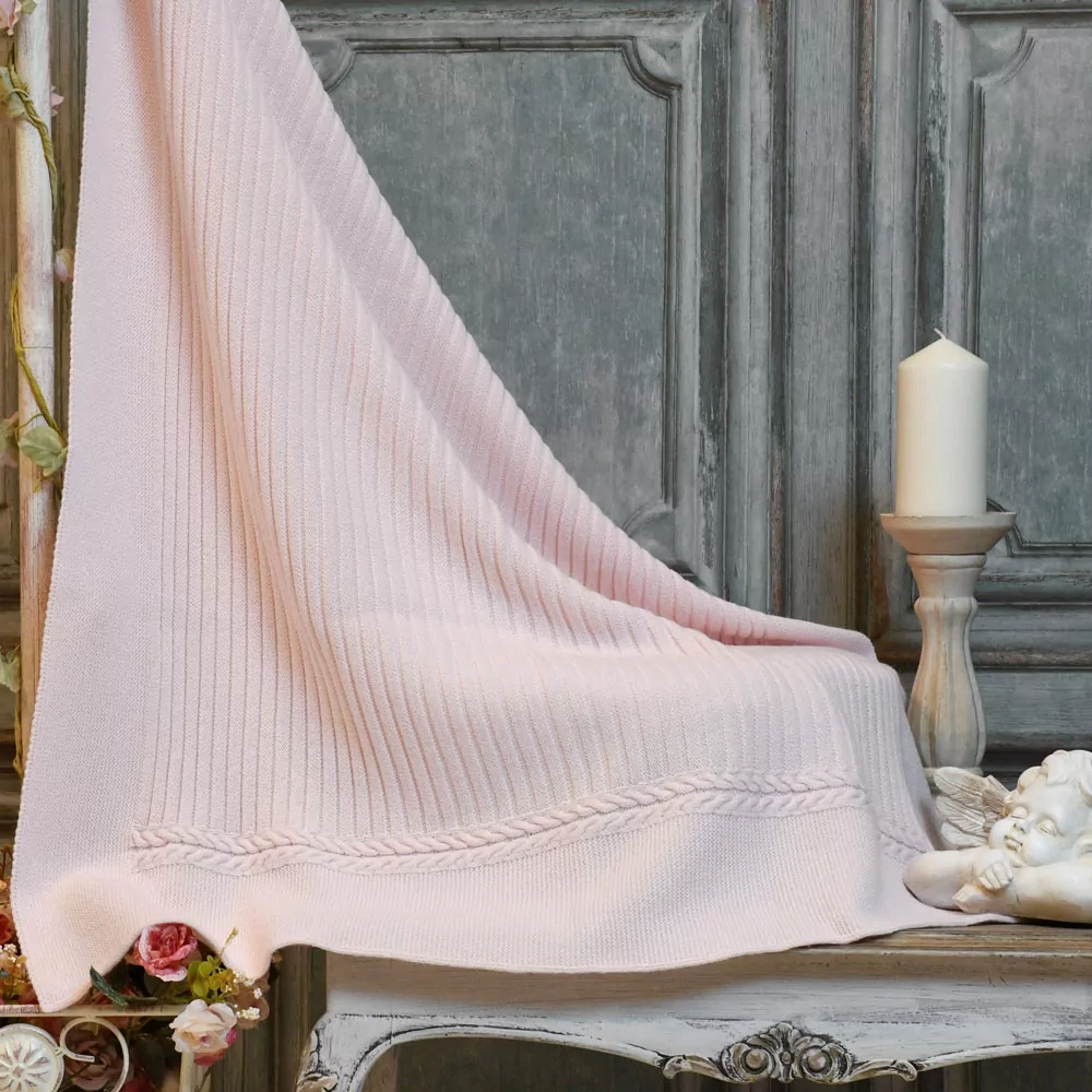 Manta bebé, toquilla de lana fina en punto de canalé