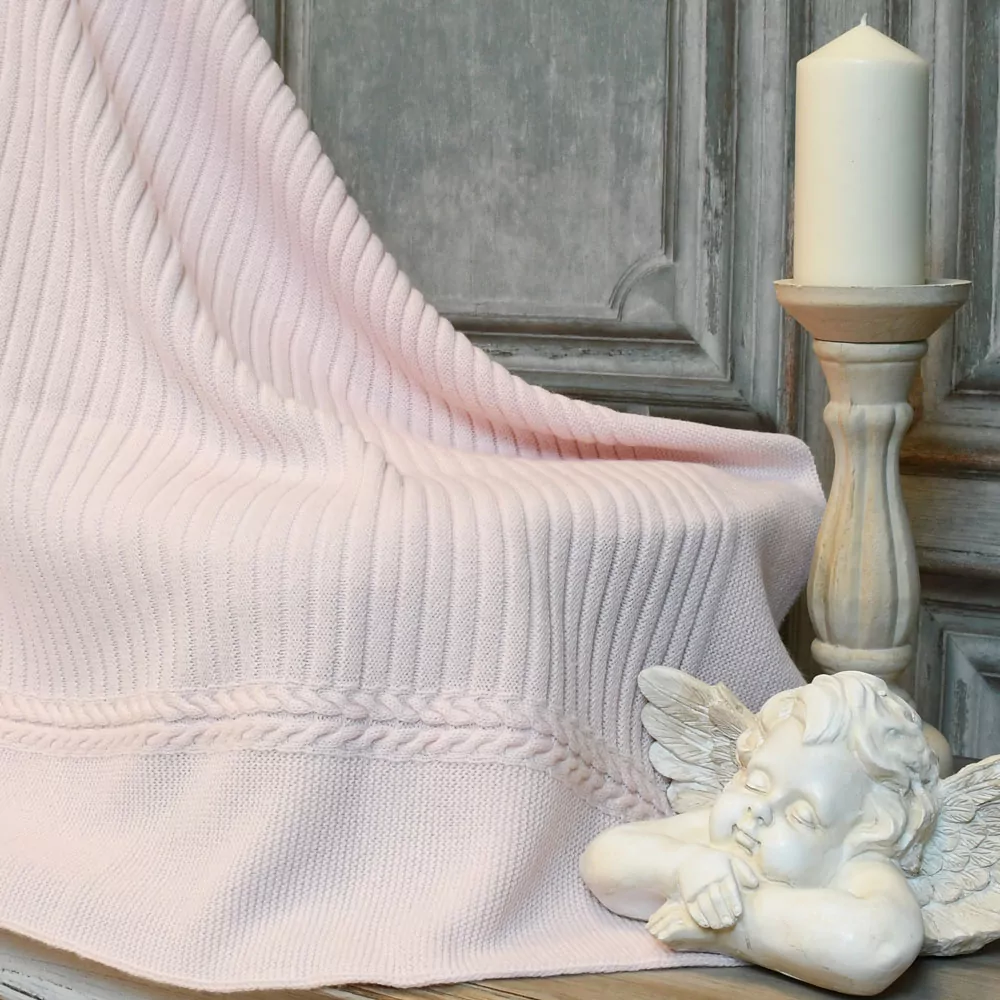 Manta bebé, toquilla de lana fina en punto de canalé - Imagen 4