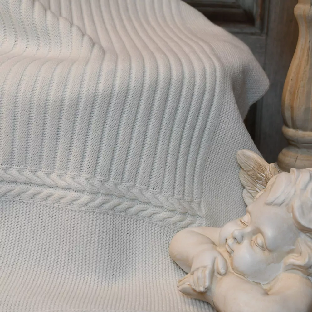 Manta bebé, toquilla de lana fina en punto de canalé - Imagen 4