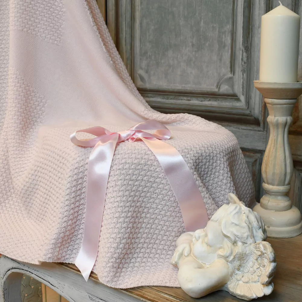 Baby blanket, in a pink cotton mix knit - Image 3