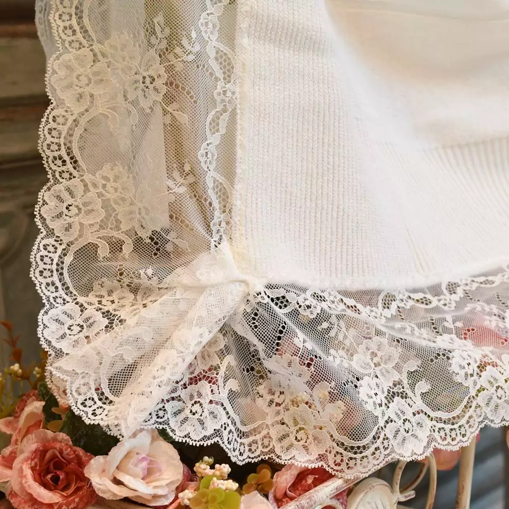 Manta bebé, toquilla ceremonia de lana muy fina - Imagen 2