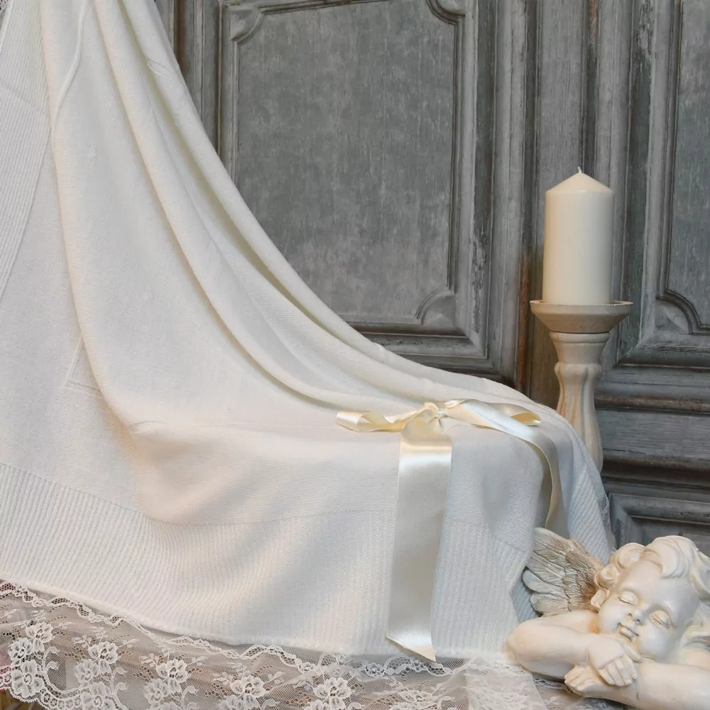 Manta bebé, toquilla ceremonia de lana muy fina - Imagen 3